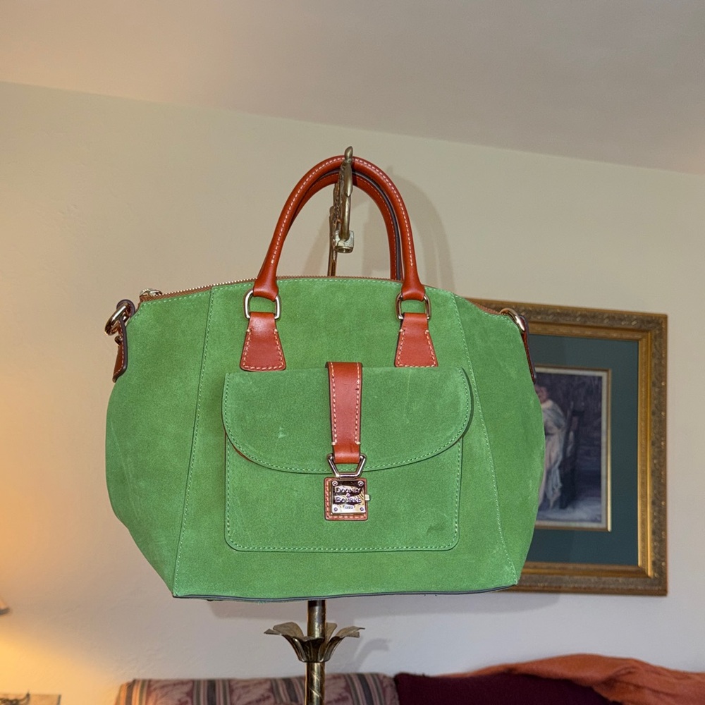Dooney & Bourke Green Satchel with Tan Handles